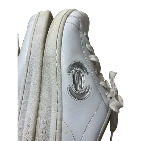 Vtg Skechers White Sneakers 10 Leather Silver Logo Y2k 1990s Shoes WSL Lace up - Picture 7 of 11